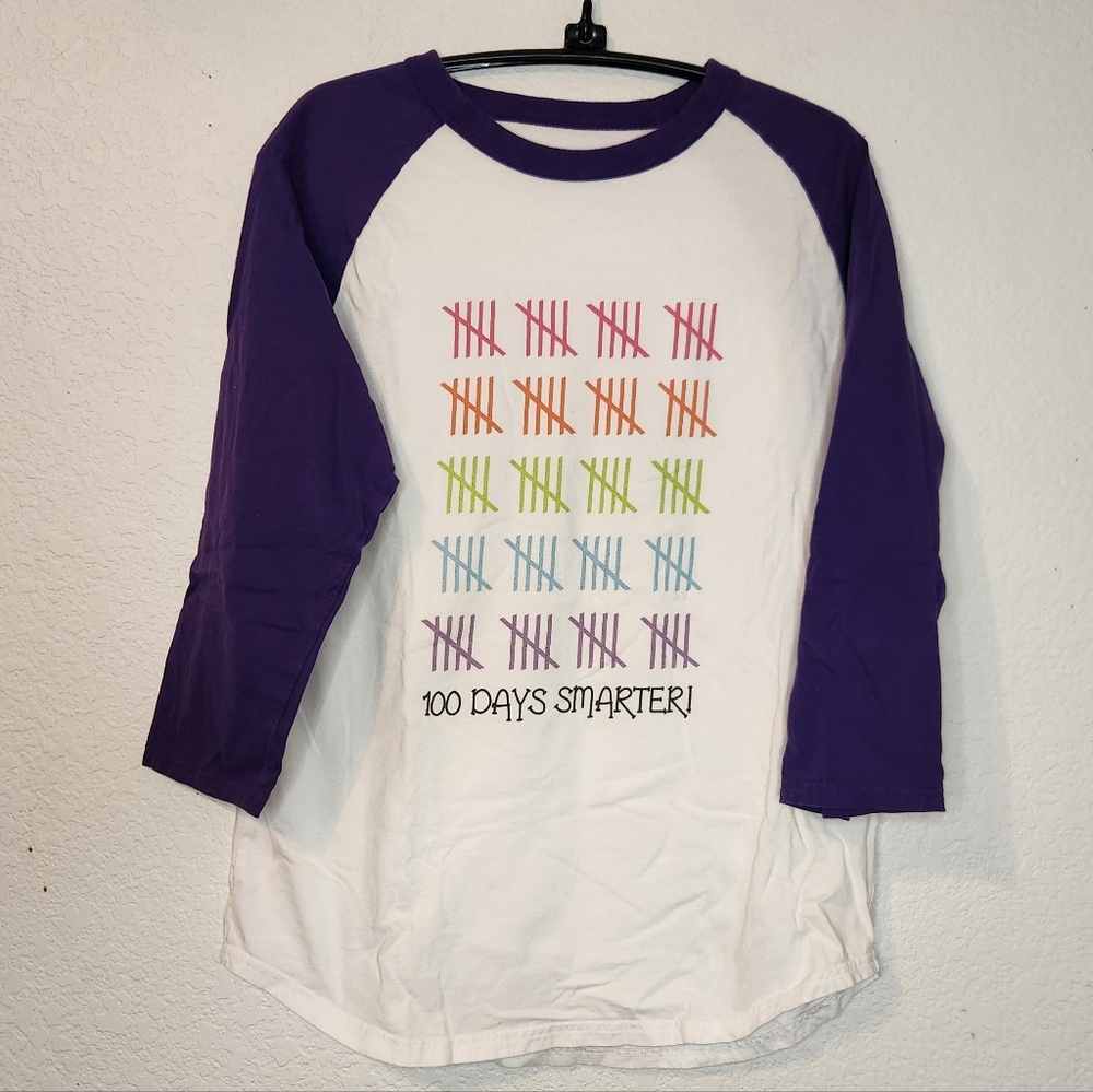 Sport-Tek Purple and White Teacher Shirt - 100‎ Days Smarter, Size S